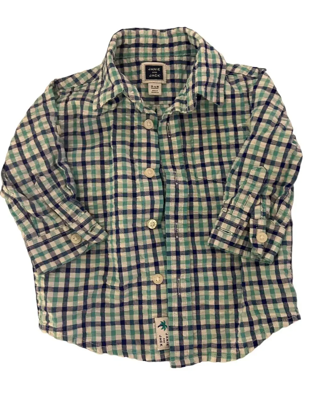Janie And Jack Blue Green Plaid Shirt size 3-6m